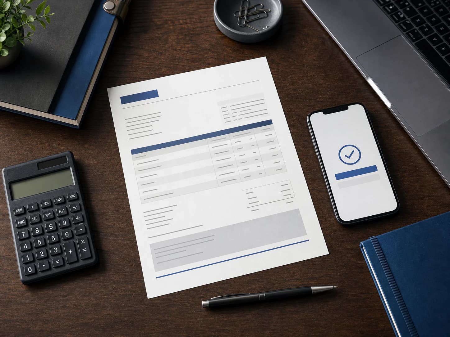 Professional invoice ready to send from a modern workspace